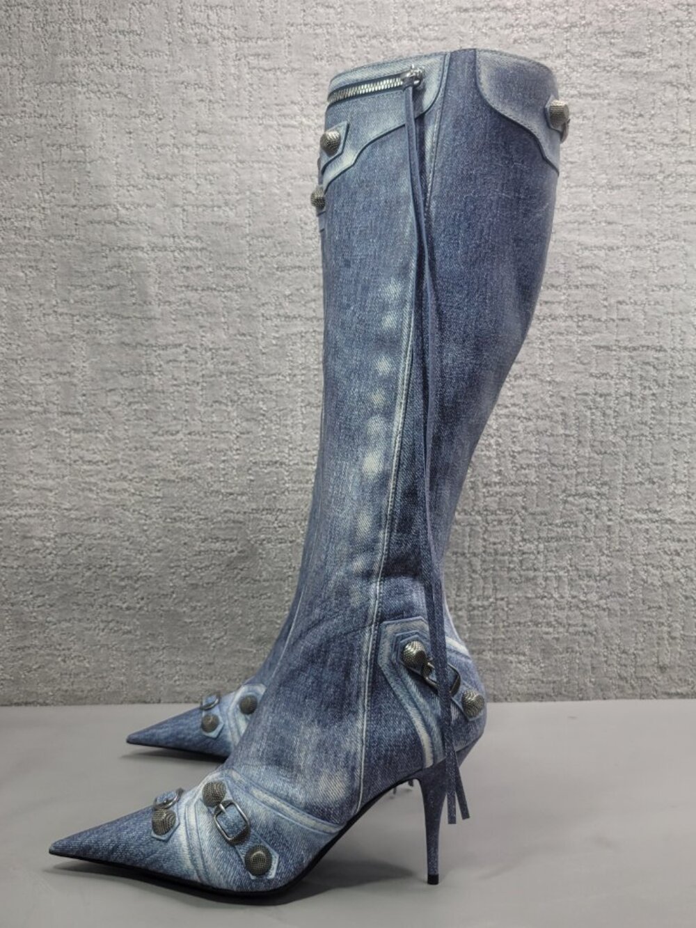Balenciaga Le Cagole Women's EU Size 41 Blue Denim Leather Stud Boots 771231 - Picture 5 of 15
